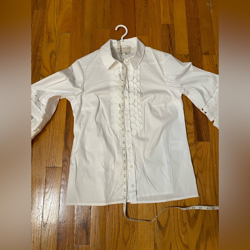 MAISON COMMON Polka dot‎ braid adorned cotton blouse  Sz M - Picture 7 of 11